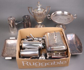 An Edwardian silver plated 2 handled Walker and Hall tazza 34cm and a quantity of silver plated items 