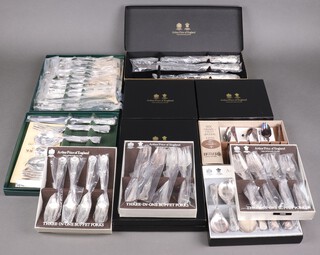 A quantity of boxed Kings Pattern silver plated cutlery 