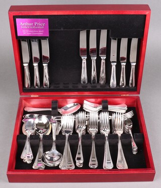 A canteen of silver plated Arthur Price cutlery with beaded decoration (88), contained in a mahogany finished case 