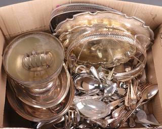 An oval silver plated tray 30cm and other items of silver plated ware, cutlery etc 
