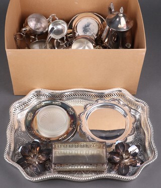 A silver plated serpentine tray 30cm and other items of silver plate 