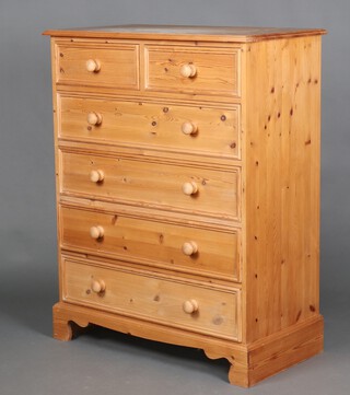 A pine chest of 2 short and 4 long drawers, raised on bracket feet 116cm x 81cm w x 48cm d (water and contact marks in places)
