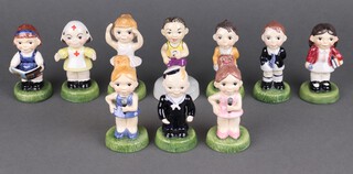 A collection of 10 Carlton Ware "Carlton Kids" -  Policeman 21/1000 11cm, The Ballerina 11/1000 11cm, Spice Girl 66/1000 12cm, Nurse 318/1000 11cm, School Girl 28/1000 11cm, Sailor 208/5000 10cm, Spice Girl 250/1000 11cm, The Marathon Boy 28/1000 11cm, School Boy 135/1000 11cm and School Boy 78/1000 11cm, all boxed, 2 without certificates, 