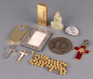 An antimony photograph frame 7cm x 5cm and minor curios 