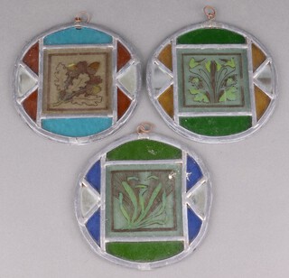 Three circular lead glass panels 16cm 