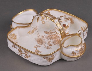 A Hammersley and Co porcelain gilt decorated strawberry set comprising tray, jug, bowl and lidded pot 