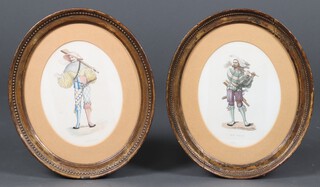 Edwardian coloured prints, studies of musicians, oval, 22cm x 17cm 
