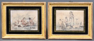 A pair of 19th Century engravings, hunting scenes, contained in eglomise frames 15cm x 20cm 