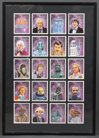 A set of Dr Who 30th Anniversary collector's cards (20) framed as one 38cm x 24cm 