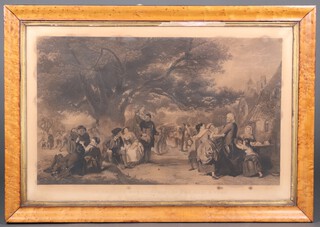 W P Frith, engraving, "An English Merry Making in The Olden Time" 61cm x 93cm, contained in a walnut maple frame (extensively faded and foxed) 
