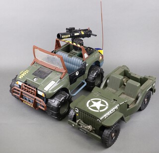 A 1993 Hasbro Inc. plastic model jeep and 1 other 