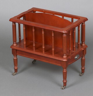 A Victorian style mahogany 2 division Canterbury raised on turned and reeded supports 43cm h x 47cm w x 30cm d