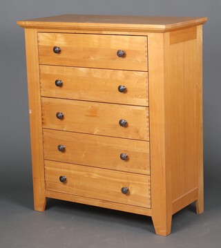 An oak chest of 5 long drawers 97cm h (water and contact marks in places) 