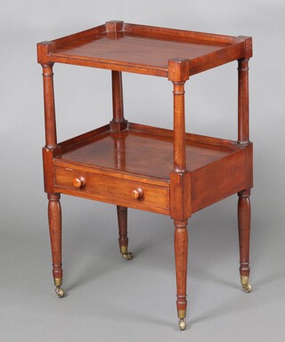 A Victorian rectangular mahogany 2 tier what-not, the base fitted a drawer with turned handles 82cm h x 53cm w x 38cm d 