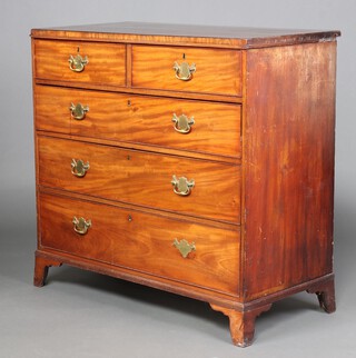 A 19th Century mahogany chest of 2 short and 3 long drawers with replacement brass swan neck drop handles, raised on bracket feet 109cm h x 134cm w x 56cm d 