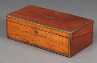 A 19th Century rectangular mahogany and inlaid brass writing slope with hinged lid 16cm h x 50cm w x 25cm d 
