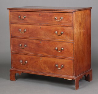 A Georgian mahogany and pine lined chest of 4 drawers with brass swan neck drop handles, raised on bracket feet 109cm h x 110cm w x 54cm d 