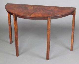 A 19th Century demi-lune inlaid and crossbanded mahogany side table, raised on square supports 72cm h x 112cm w x 54cm d