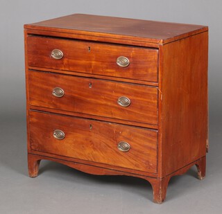 A 19th Century  mahogany chest of 3 long drawers with replacement handles, raised on bracket feet 75cm h x 77cm w x 44cm d 