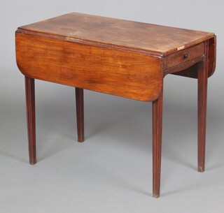 A 19th Century mahogany Pembroke table fitted a drawer, raised on square tapered supports 71cm h x 86cm w x 44cm d 