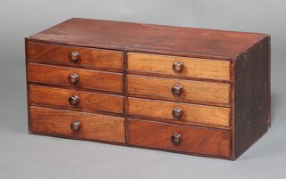 A Victorian rectangular mahogany table top chest of drawers with turned handles 33cm h x 76cm w x 35cm d 