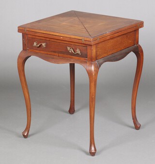 A Victorian envelope card table fitted a frieze drawer, raised on cabriole supports 72cm h x 54cm w x 54cm d, the interior with presentation plate marked To BBC from NPC April 12th 1897 