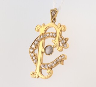An yellow gold, testing as 18ct, diamond set pendant F C, 0.25ct, 4.7 grams 
