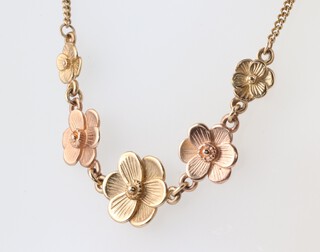 A Welsh 9ct two colour gold floral necklace and chain 40cm, 7.6 grams 