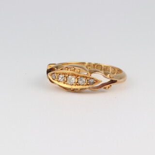 An 18ct yellow gold 5 stone diamond ring approx. 0.06ct, size I, 2.8 grams