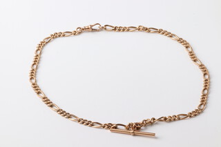 A 9ct yellow gold flat link necklace with T-bar, 40cm, 21.3 grams 