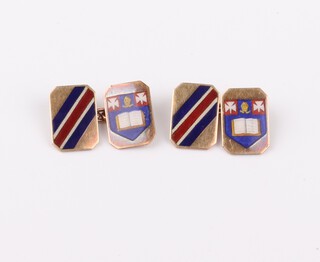A pair of 9ct yellow gold enamelled octagonal cufflinks 6.9 grams