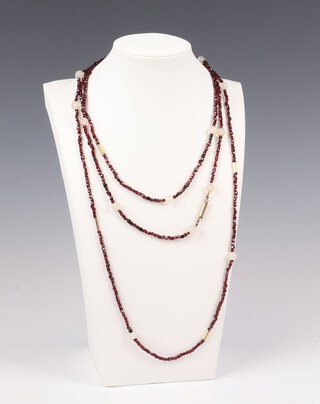 A Victorian garnet and hardstone necklace 150cm 