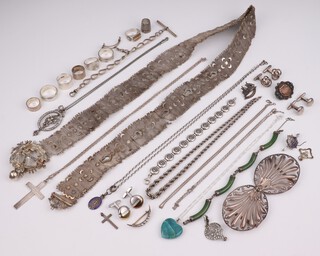 A pair of silver cufflinks and other items of silver costume jewellery 364 grams 