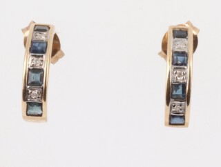 A pair of 9ct yellow gold sapphire and diamond half ear rings 1.7 grams