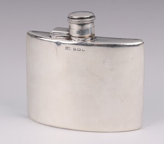 A silver hip flask 9cm, 114 grams, rubbed marks 