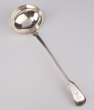 A William IV silver fiddle pattern ladle with armorial London 1834, 248 grams 