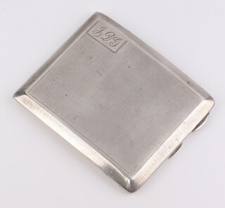 An Art Deco silver engine turned cigarette case with monogram 10cm x 8cm, 112 grams 