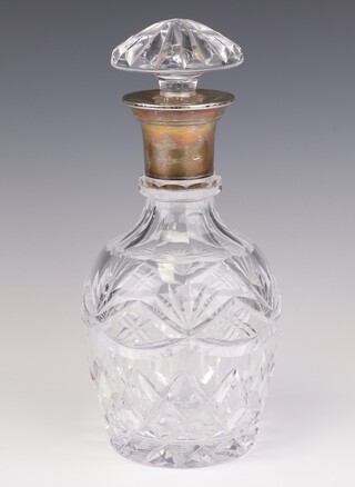 A silver mounted mallet shaped decanter with mushroom stopper London 1939, 24cm