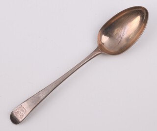 A George III silver table spoon London 1784, maker Hester Bateman, engraved with an armorial and initial, 66 grams 