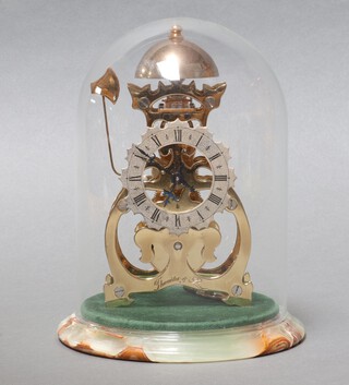 Thwaites and Reed, a limited edition "The Athenase" skeleton clock no.229 of 1000, having a silvered dial with Roman numerals, striking on a bell, complete with pendulum, dome, receipt and certificate 20cm 