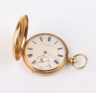 A Victorian 18ct yellow gold hunter pocket watch  in a 46mm case, the case and movement numbered 24961, Chester 1862, 94 grams including the movement 
