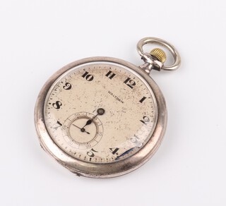 A Waltham silver cased pocket watch with seconds at 6 o'clock and with mechanical movement, contained in a 48mm engraved case, Birmingham 1936 