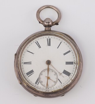 A Victorian silver cased key wind pocket watch with seconds at 6 o'clock, contained in a 50mm case numbered 29878, Chester 1895 