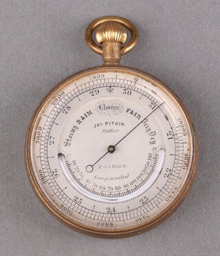 J A S Pitkin London, a Victorian pocket barometer contained in a gilt case, the reverse marked L Company Match Q.W.R.V Non Com, V.Company Lieutenant W Shoolbred First Prize (76 Pts July 2nd 1883) 