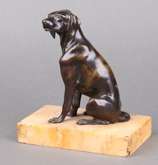 An early 20th Century bronze figure of a seated hound on a marble base 17cm 