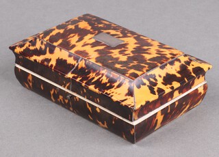 A 19th Century tortoiseshell rectangular box with gilt metal mounted accessories including perfume bottle, scissors, 3 manicure items, tape measure, wax wheel and pin holder, 15cm Ivory Exemption Certificate PH31QFTT
