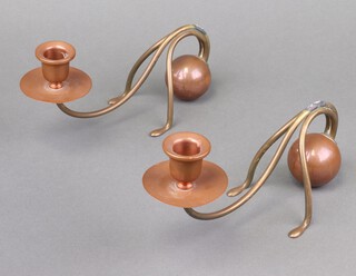A pair of Art Nouveau copper and brass Benson style cantilever piano candle sticks 10cm x 24cm