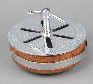 Masonic, a 1950's oak and engraved chrome circular alms dish, Fairfield Lodge No.7501 11cm x 17cm 