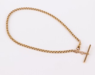 A 15ct yellow gold watch chain with T-bar and clasp 37cm, 18.4 grams 