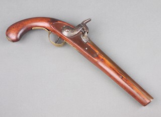 A 19th Century unmarked percussion pistol with 23cm barrel, replacement unmarked lock and trigger 